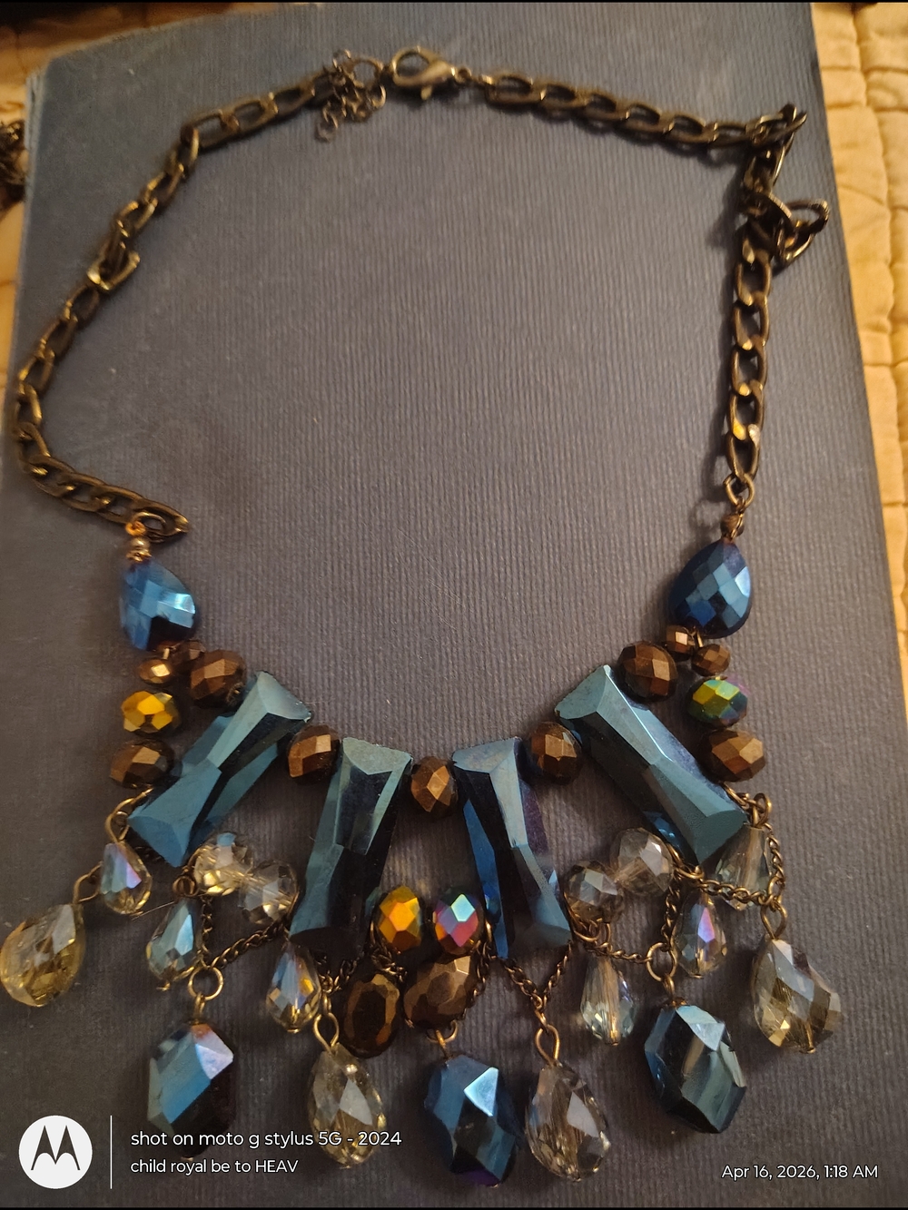 Peacock Blue Glass Crystal Bib Style Necklace
